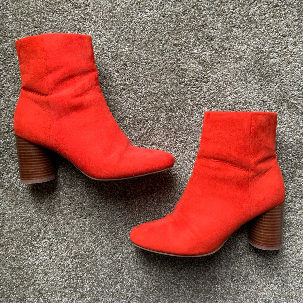 Tomato red suede heeled boots - M&S size 7